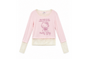 【OLD ORDER】 Lace Layered Kitty Design Long T-shirt / Pink